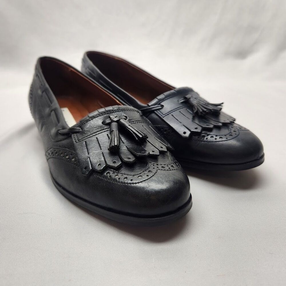 Etienne Aigner Womens Tassel Loafers Black Leather Size 8W Classic Slip On\